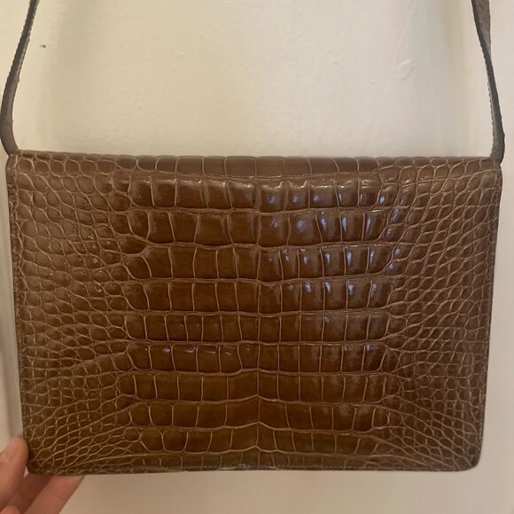 NWOT George KUC Taupe Faux Alligator Snap Envelope Purse - Picture 3 of 5